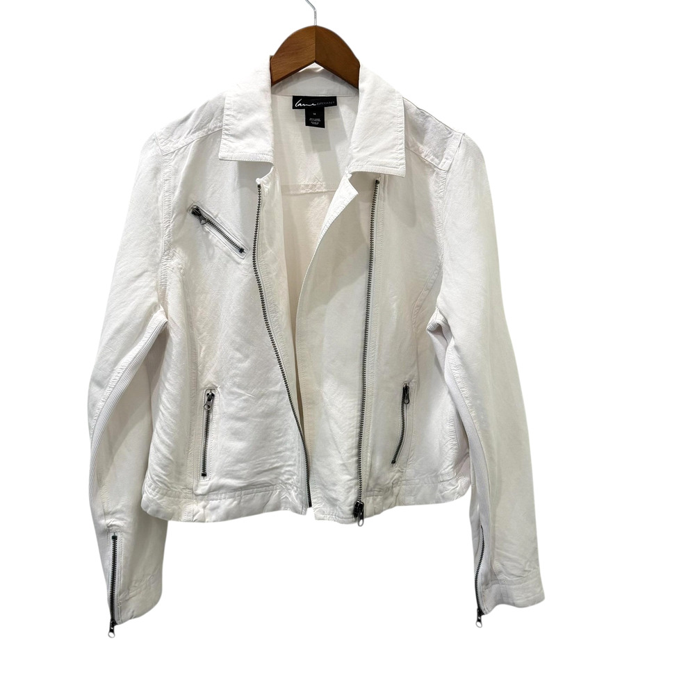 Lane Bryant Linen Moto Jacket Womens 14 White Biker Full Zip Pockets Short - Picture 3 of 10